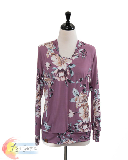Women's Seaside Hoodie | Floral on Purple {Small}