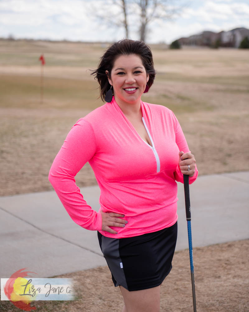 3/4 zip Women's Golf Shirt - Pink Long Sleeve {Large}