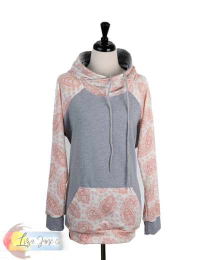 Women's Hoodie | Coral Paisley and Heather Grey {XX-Large}