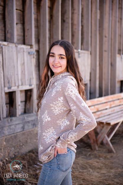Women's Hoodie | Light Mocha Aztec Hoodie